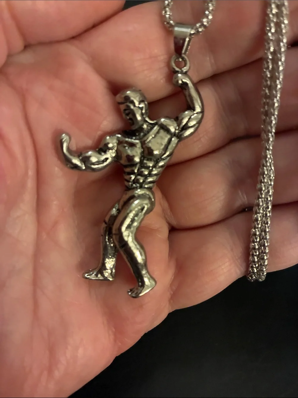 Men's Muscle Figure Pendant Necklace - Silver